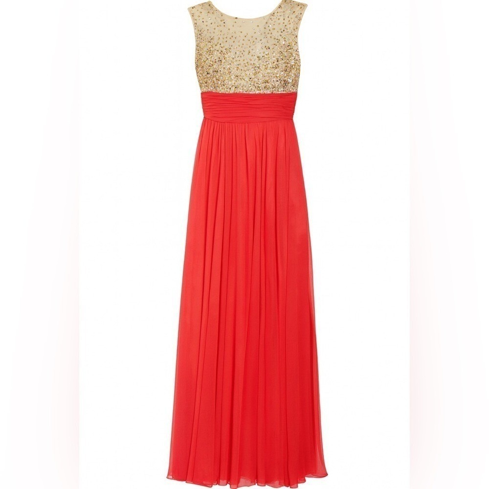 Milano Formals Beaded Prom Pagent Gown Fuchsia Gold Chiffon Size 6 NWT MSRP $299
